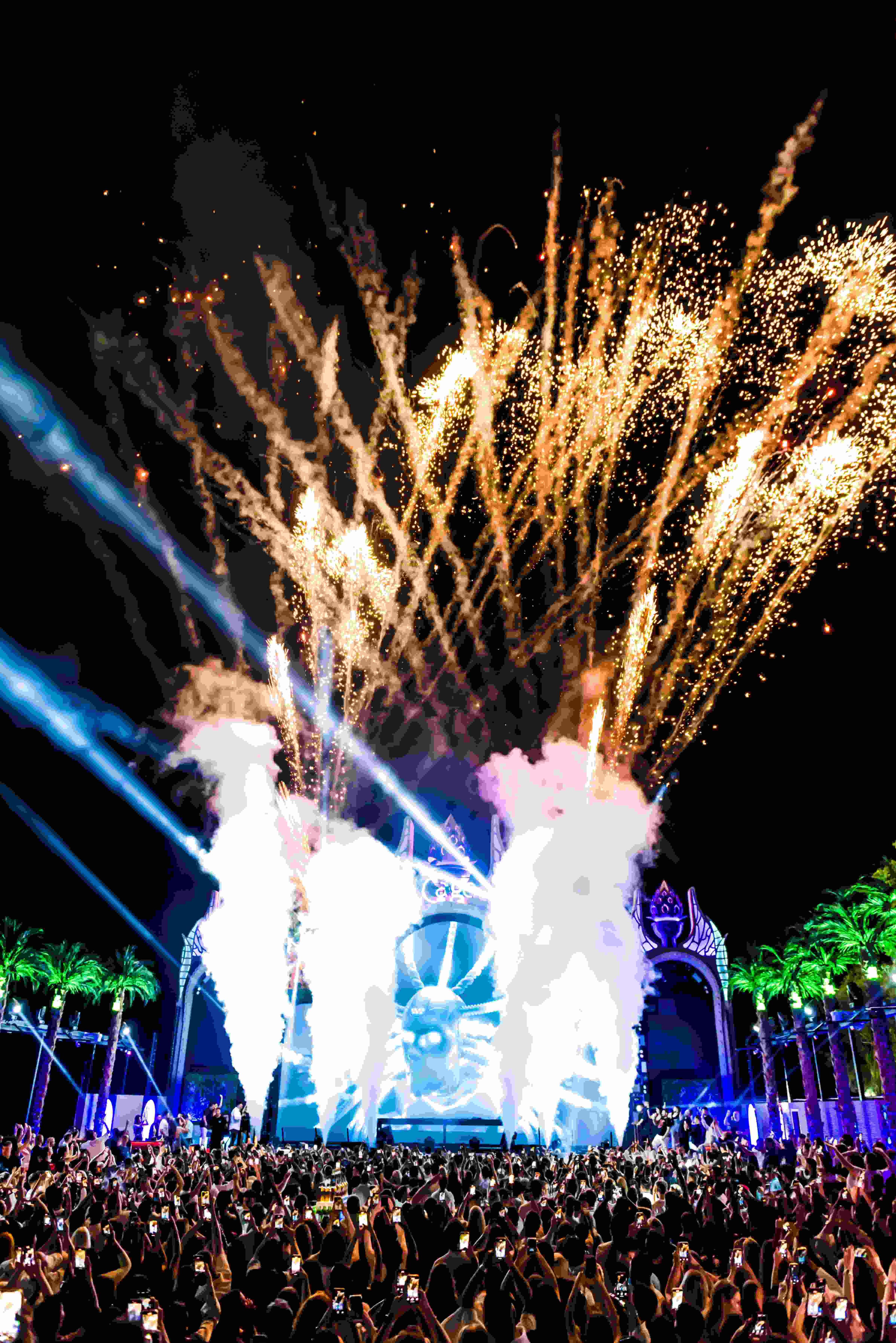 Blue lasers and fireworks