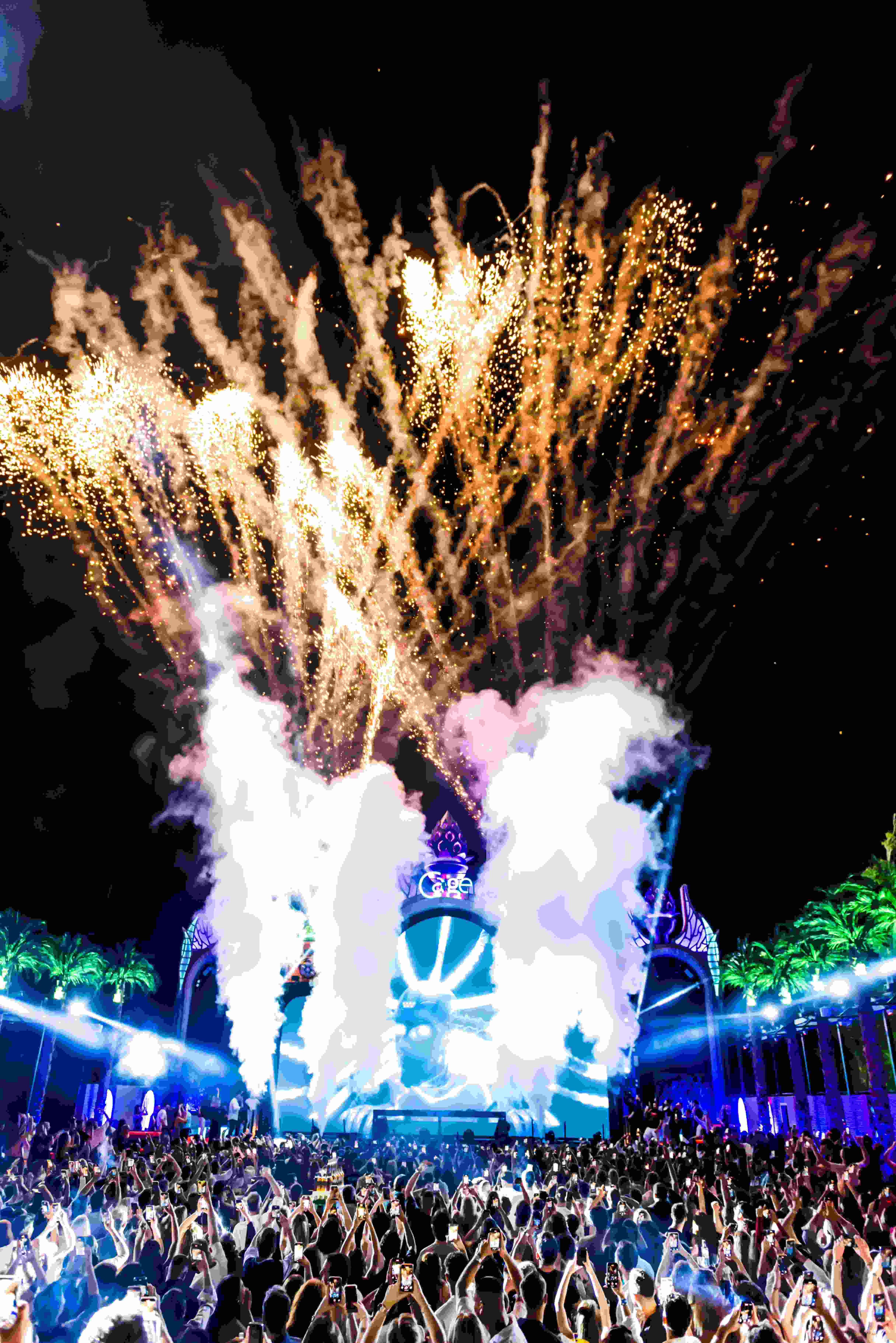 Golden fireworks crowd