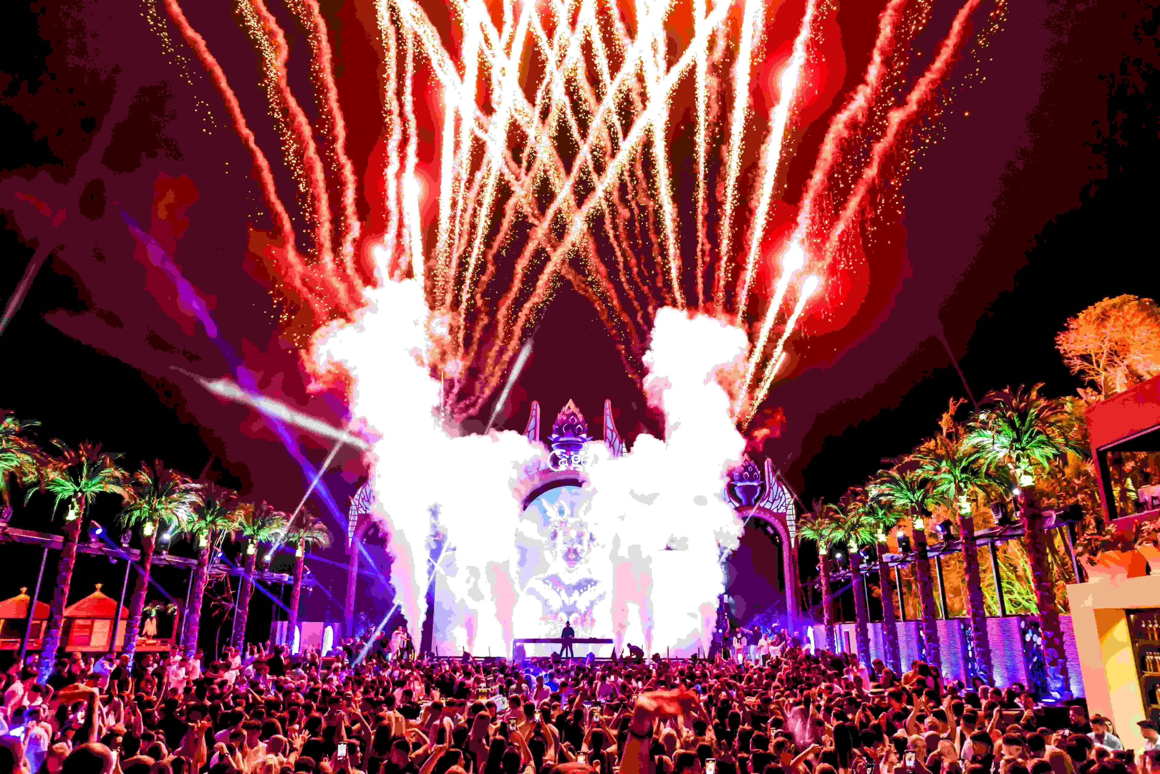 Red fireworks stage show